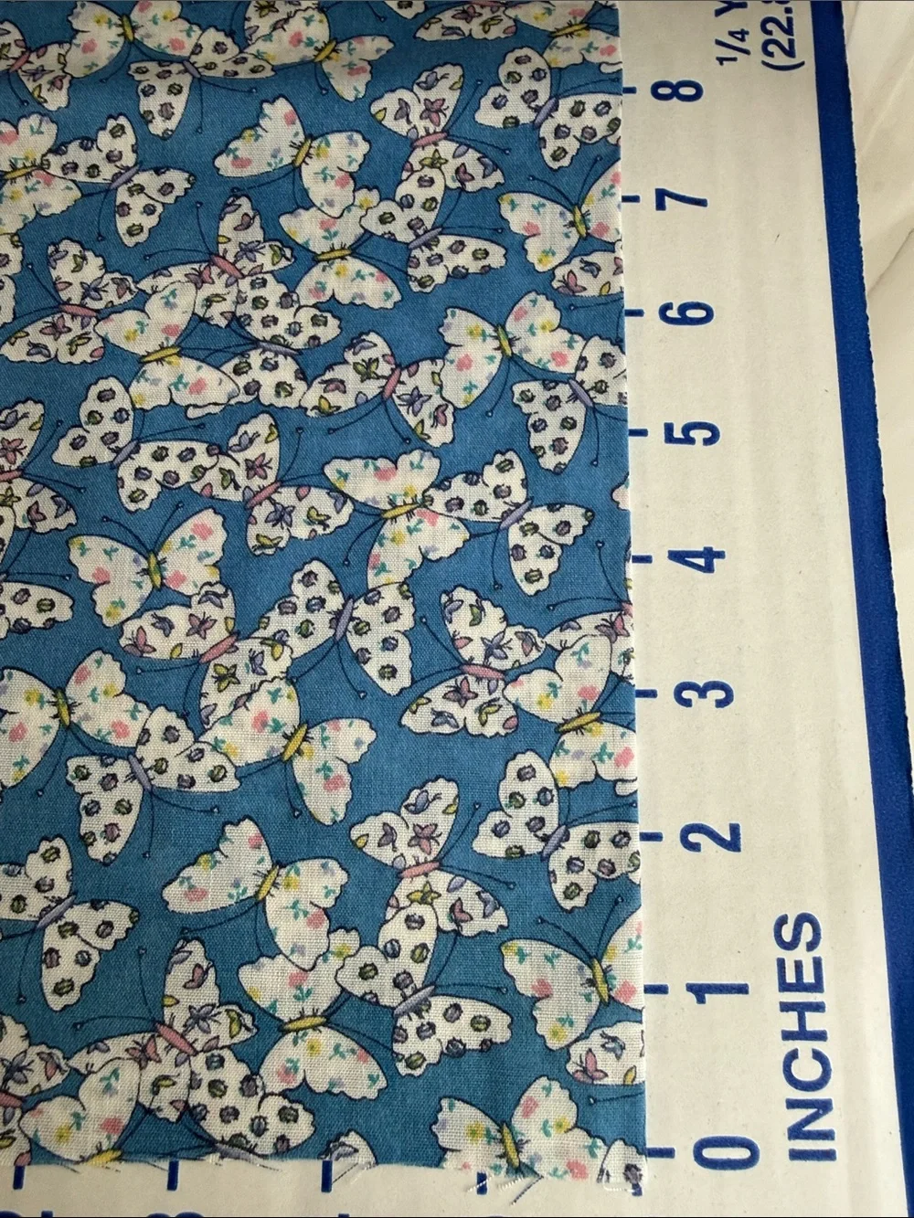 Vintage Blue Butterfly Ditsy Floral Fabric Lightweight 1 3/4 Yards x 44